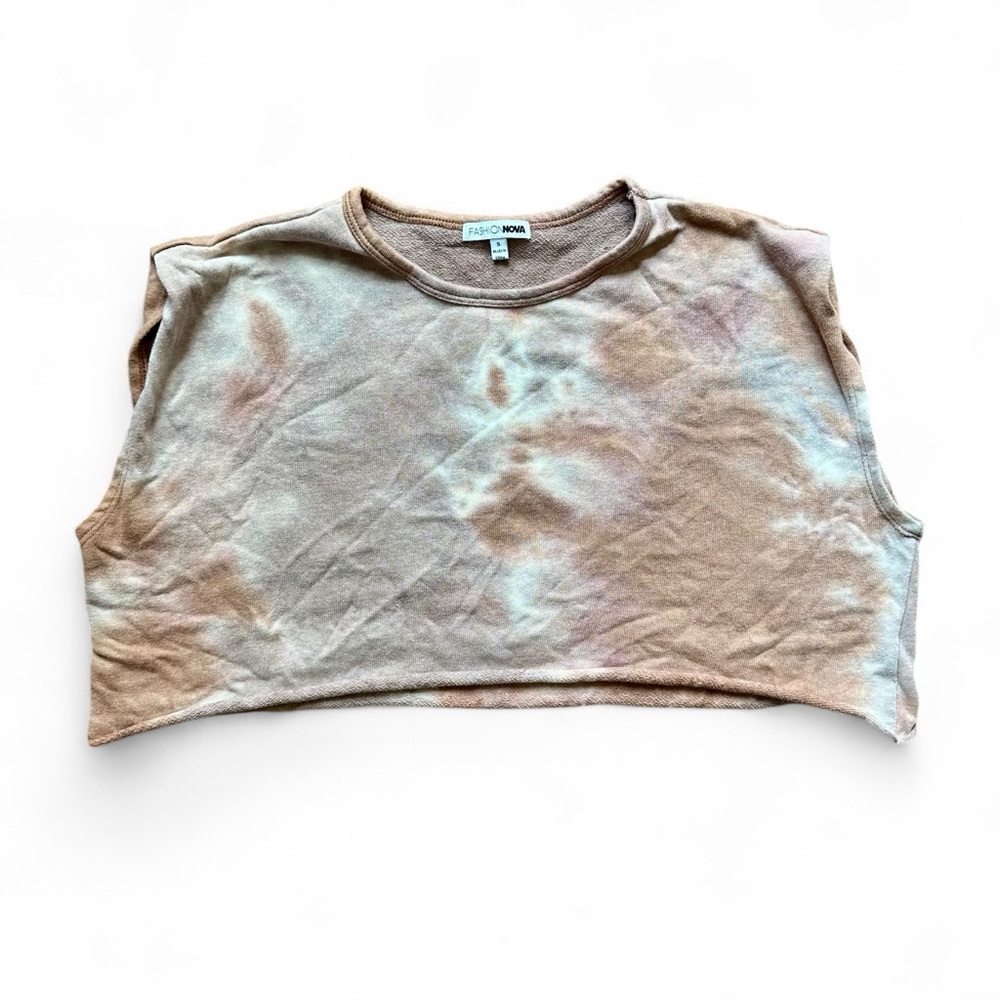 Fashion Nova Cream and Brown Sleeveless Boxy Crop Top S